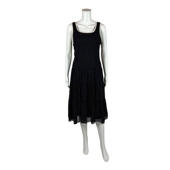 Vintage Dresses & Skirts - Vintage 80s Prairie Dress Women's Extra Small Black White Dotted Swiss Tiered